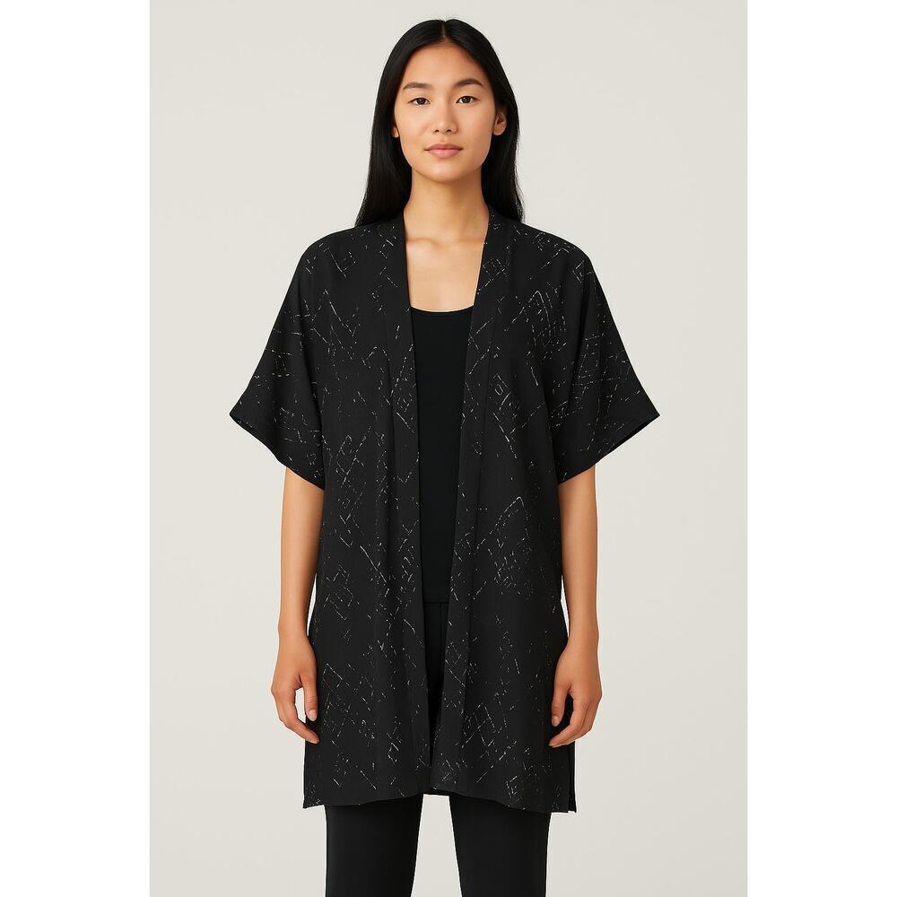 EILEEN FISHER Silk Blend Black and White Kimono Jacket in Size S/M